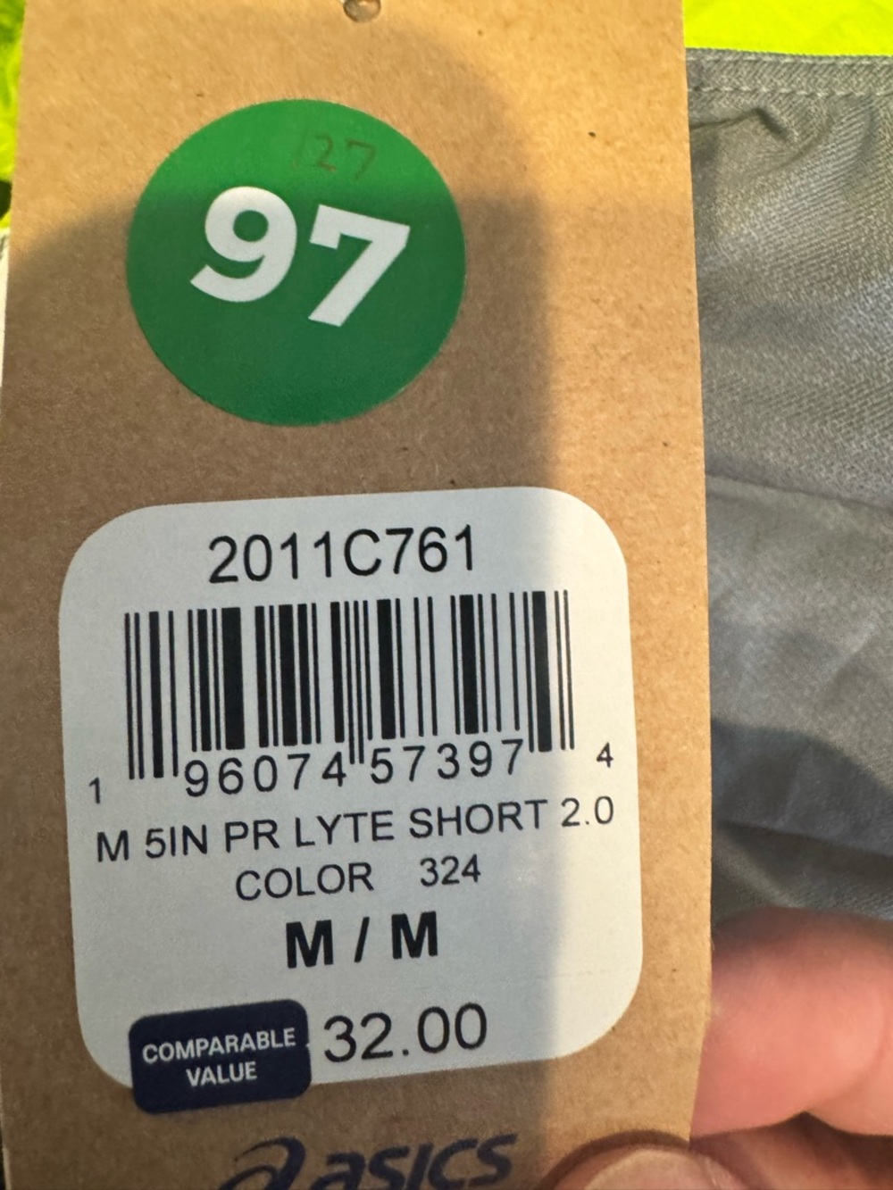 Asics Mens 5” PR Lyte Running Gym Active Shorts Neon Green size Medium NWT$32 - Picture 8 of 9